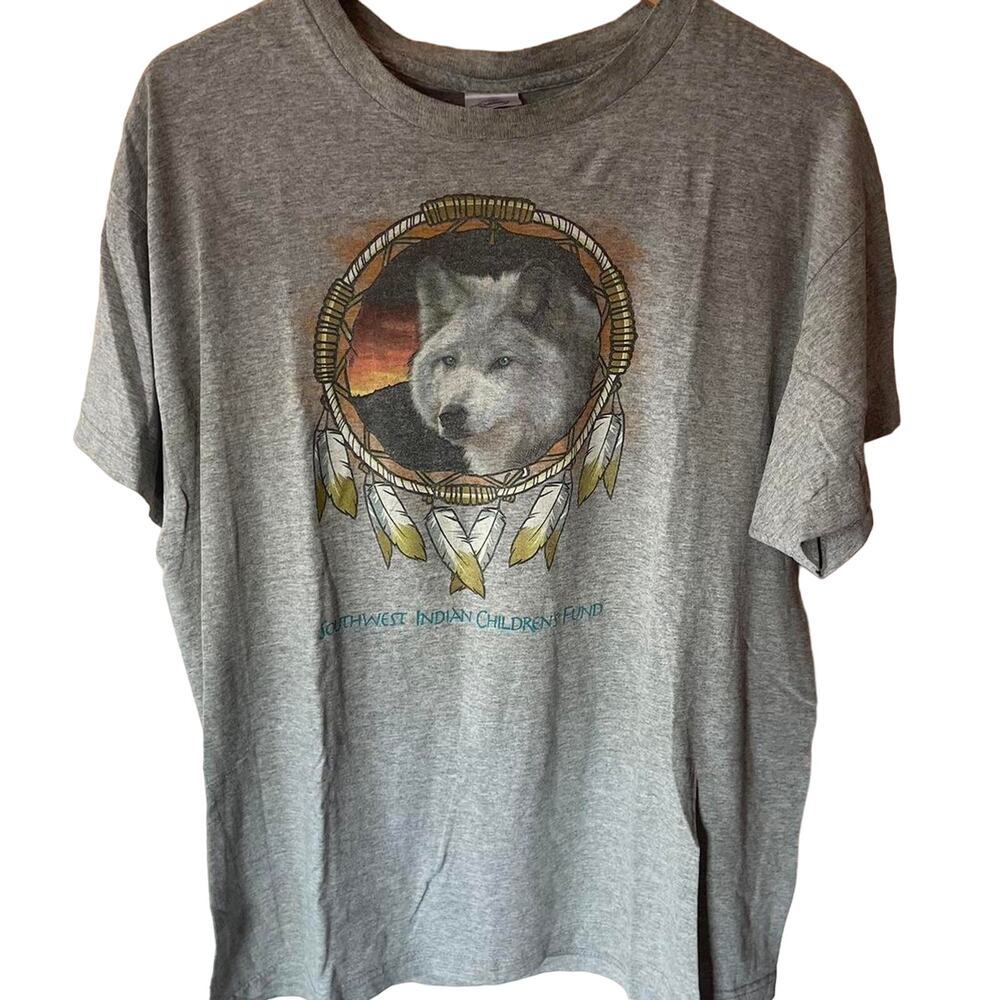 Vintage Y2K Wolf Dreamcatcher Southwest Indian Children’s Fund Shirt Adult Large